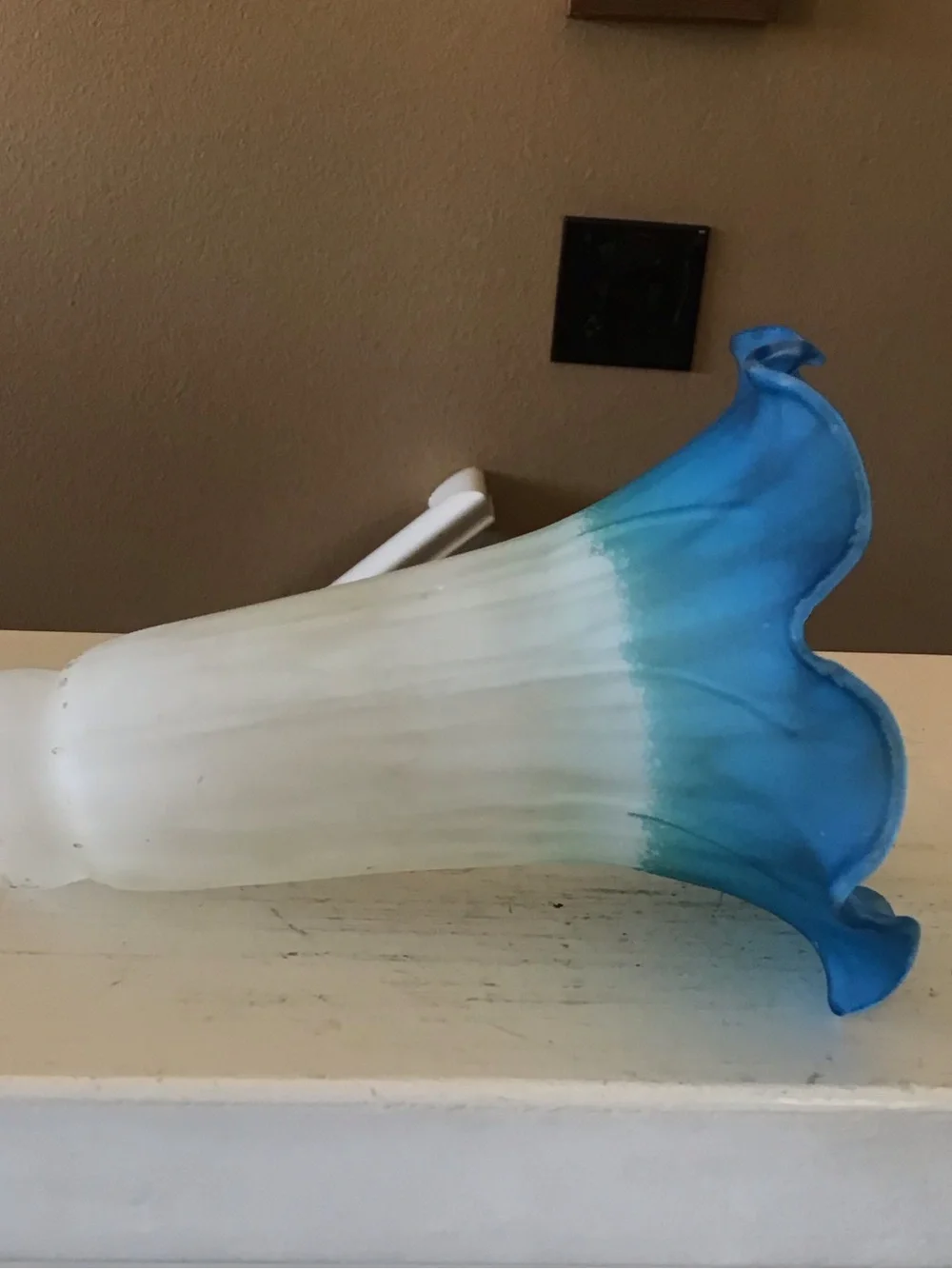 Vintage Blue & White Lily Shaped Frosted Glass Shade